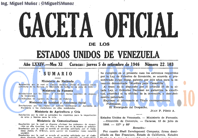 Gaceta Oficial 22103 del 5 Septiembre 1946