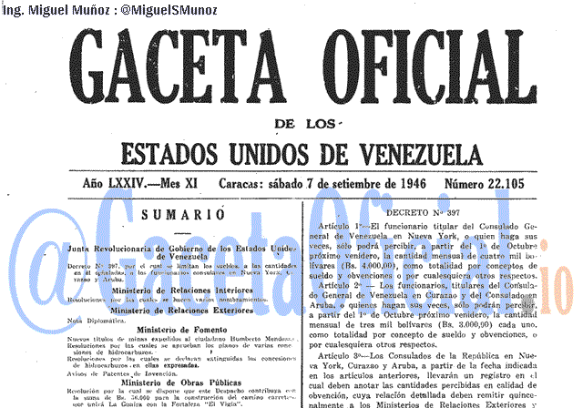 Gaceta Oficial 22105 del 7 Septiembre 1946
