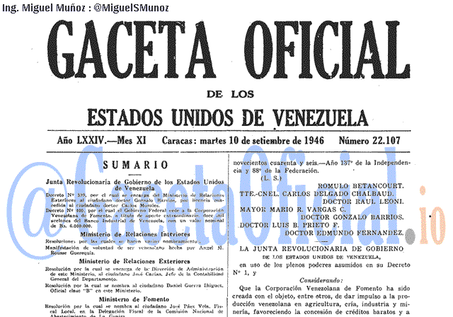 Gaceta Oficial 22107 del 10 Septiembre 1946