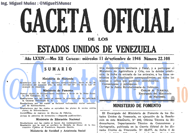 Gaceta Oficial 22108 del 11 Septiembre 1946