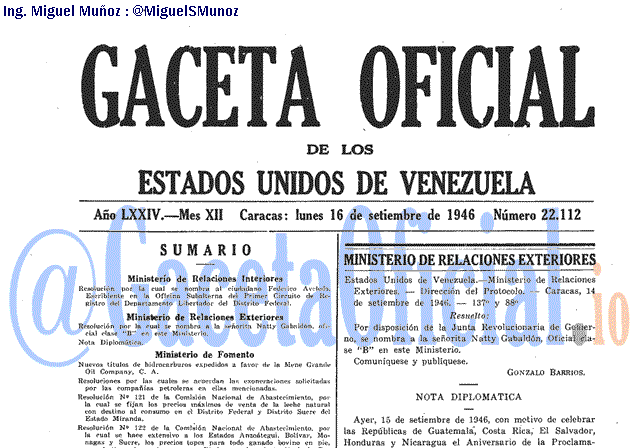 Gaceta Oficial 22112 del 16 Septiembre 1946