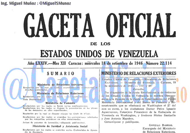 Gaceta Oficial 22114 del 18 Septiembre 1946