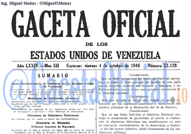 Gaceta Oficial 22128 del 4 Octubre 1946