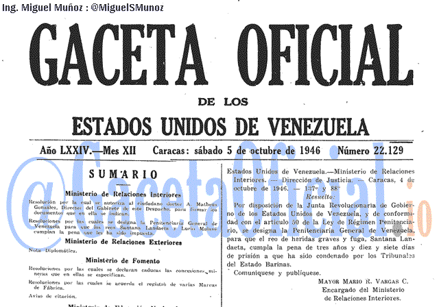 Gaceta Oficial 22129 del 5 Octubre 1946