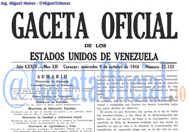 Gaceta Oficial 22132 del 9 Octubre 1946