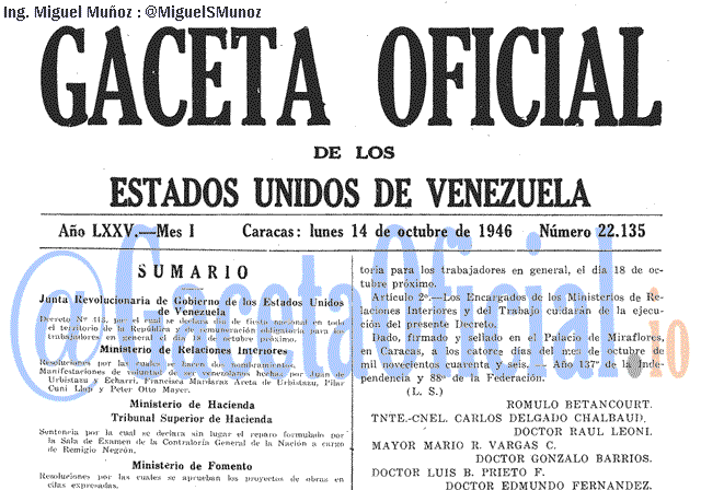Gaceta Oficial 22135 del 14 Octubre 1946