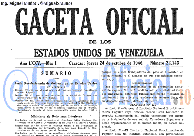Gaceta Oficial 22143 del 24 Octubre 1946