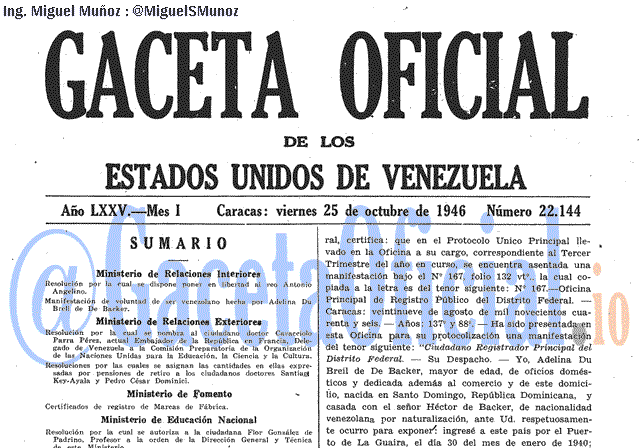 Gaceta Oficial 22144 del 25 Octubre 1946