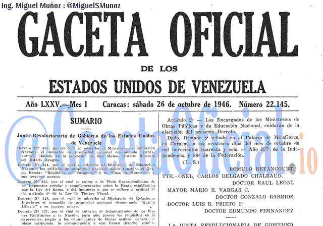 Gaceta Oficial 22145 del 26 Octubre 1946