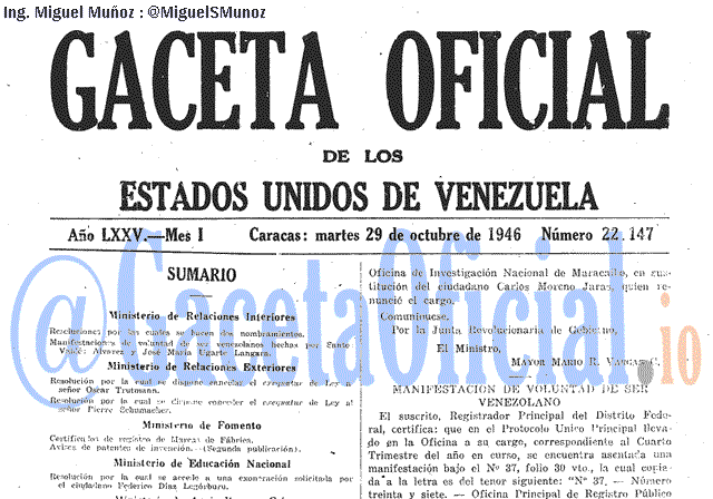 Gaceta Oficial 22147 del 29 Octubre 1946
