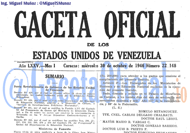 Gaceta Oficial 22148 del 30 Octubre 1946