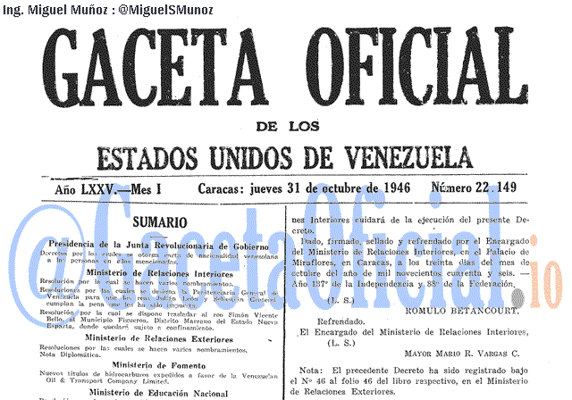 Gaceta Oficial 22149 del 31 Octubre 1946