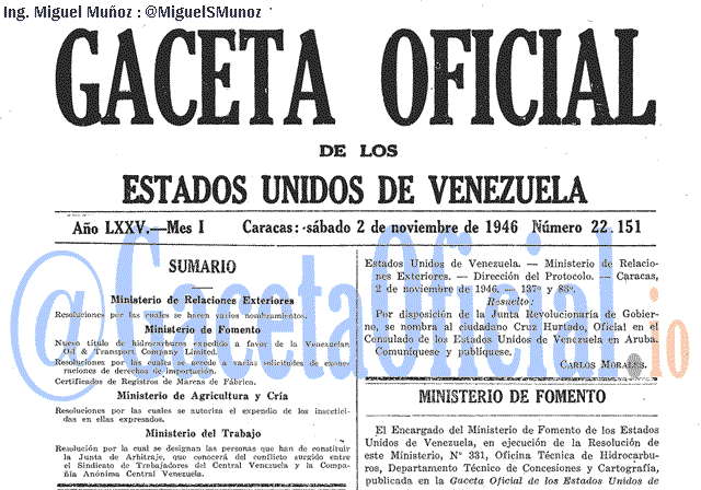 Gaceta Oficial 22151 del 2 Noviembre 1946