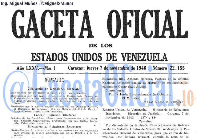Gaceta Oficial 22155 del 7 Noviembre 1946