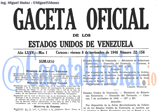 Gaceta Oficial 22156 del 8 Noviembre 1946