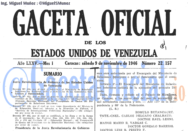 Gaceta Oficial 22157 del 9 Noviembre 1946
