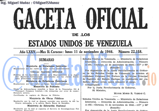 Gaceta Oficial 22158 del 11 Noviembre 1946