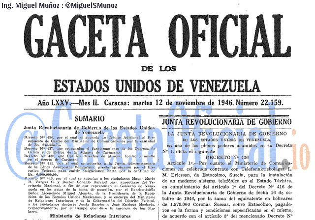Gaceta Oficial 22159 del 12 Noviembre 1946