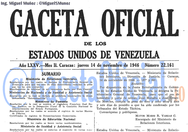 Gaceta Oficial 22161 del 14 Noviembre 1946