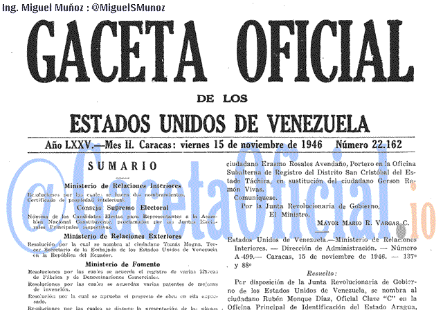 Gaceta Oficial 22162 del 15 Noviembre 1946