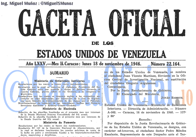 Gaceta Oficial 22164 del 18 Noviembre 1946
