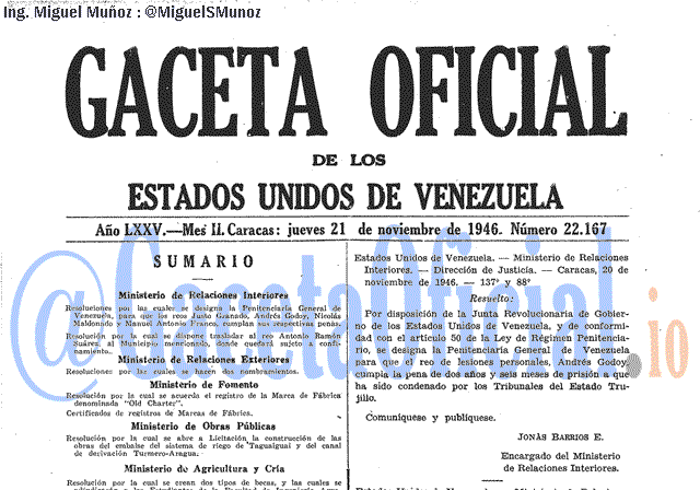 Gaceta Oficial 22167 del 21 Noviembre 1946