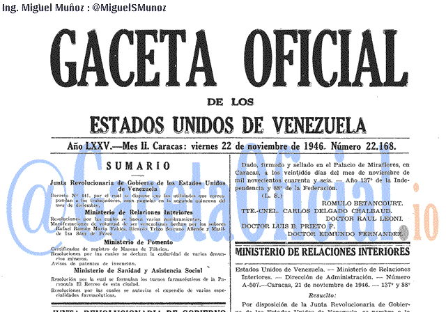 Gaceta Oficial 22168 del 22 Noviembre 1946