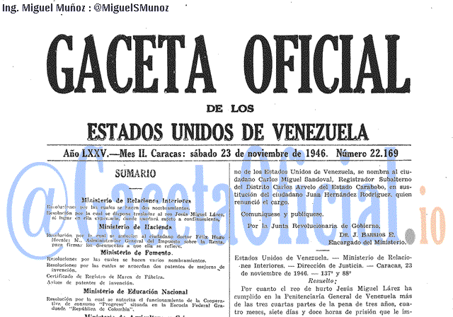 Gaceta Oficial 22169 del 23 Noviembre 1946