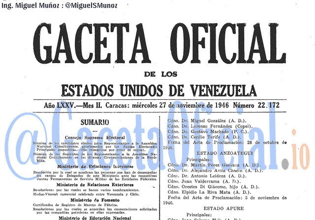 Gaceta Oficial 22172 del 27 Noviembre 1946