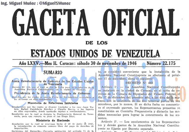 Gaceta Oficial 22175 del 30 Noviembre 1946
