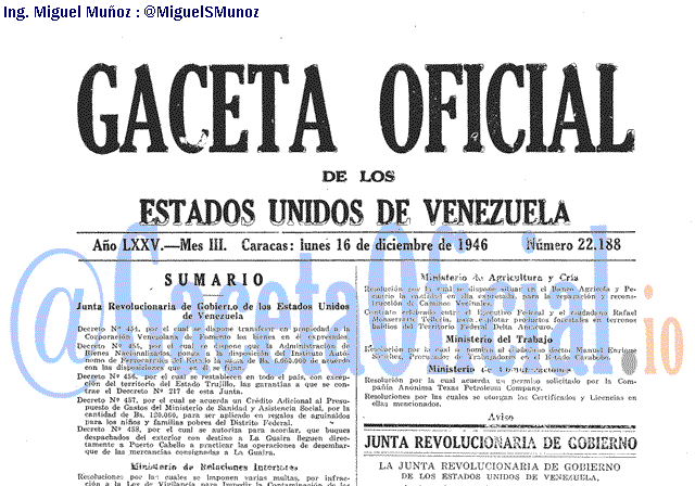 Gaceta Oficial 22188 del 16 Diciembre 1946