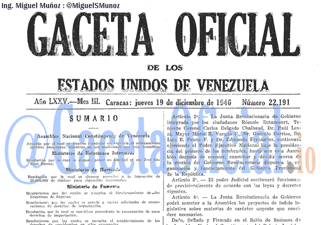Gaceta Oficial 22191 del 19 Diciembre 1946