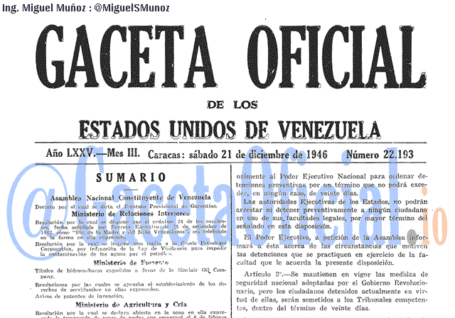 Gaceta Oficial 22193 del 21 Diciembre 1946