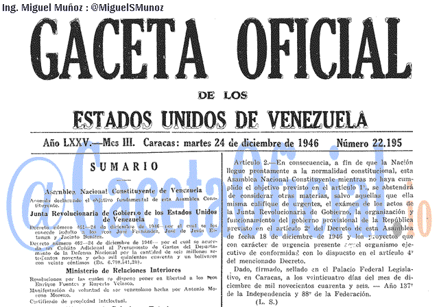 Gaceta Oficial 22195 del 24 Diciembre 1946