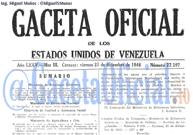 Gaceta Oficial 22197 del 27 Diciembre 1946