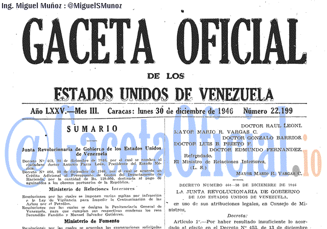 Gaceta Oficial 22199 del 30 Diciembre 1946