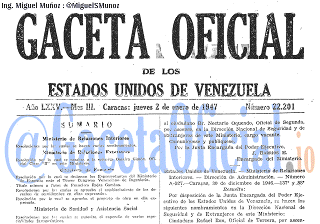 Gaceta Oficial 22201 del 2 Enero 1947