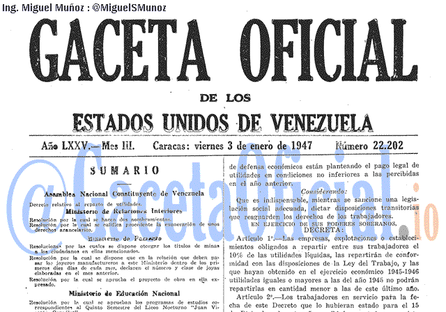 Gaceta Oficial 22202 del 3 Enero 1947