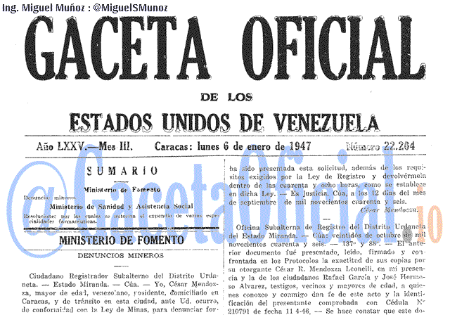 Gaceta Oficial 22204 del 6 Enero 1947