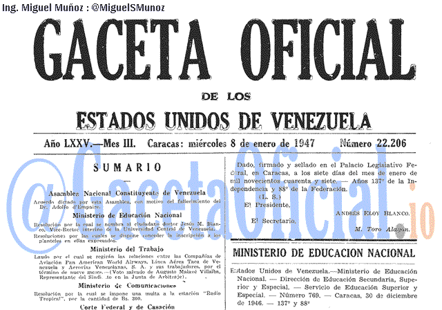 Gaceta Oficial 22206 del 8 Enero 1947