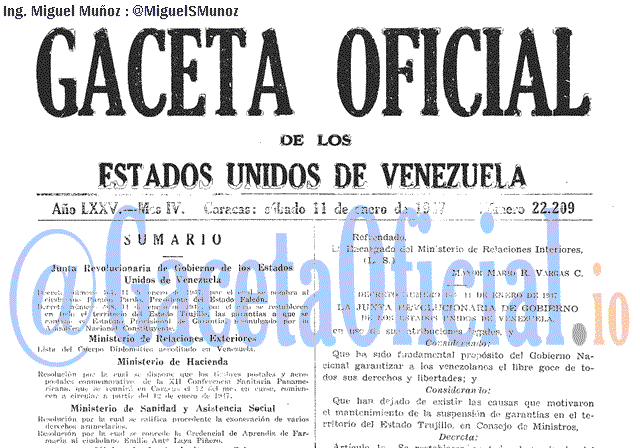 Gaceta Oficial 22209 del 11 Enero 1947