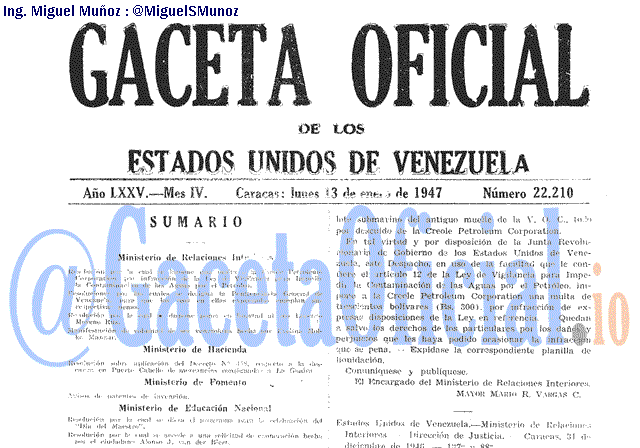 Gaceta Oficial 22210 del 13 Enero 1947