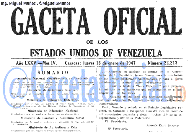 Gaceta Oficial 22213 del 16 Enero 1947