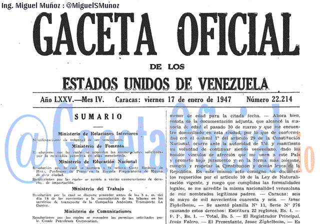 Gaceta Oficial 22214 del 17 Enero 1947