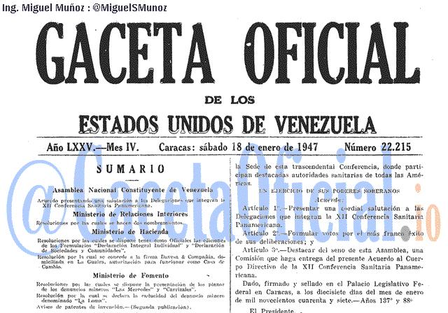 Gaceta Oficial 22215 del 18 Enero 1947