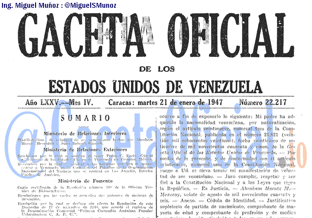 Gaceta Oficial 22217 del 21 Enero 1947