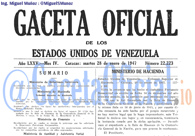 Gaceta Oficial 22223 del 28 Enero 1947