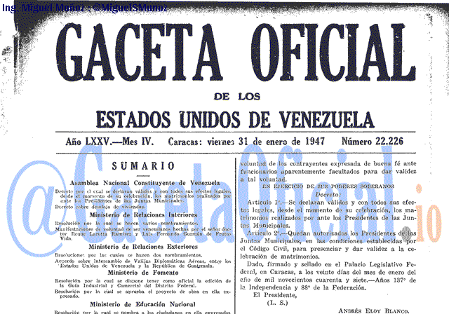 Gaceta Oficial 22226 del 31 Enero 1947