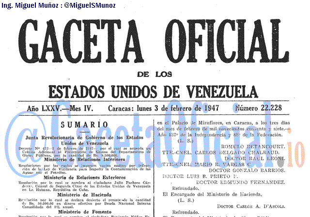 Gaceta Oficial 22228 del 3 Febrero 1947