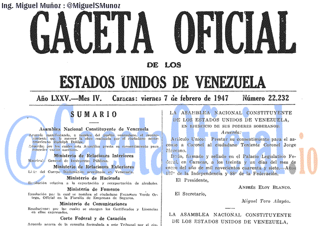 Gaceta Oficial 22232 del 7 Febrero 1947